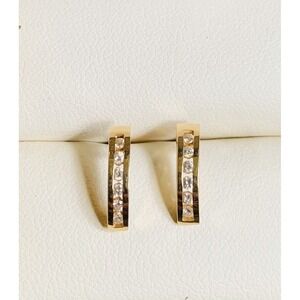 14K Natural Diamond J Hoop Earrings